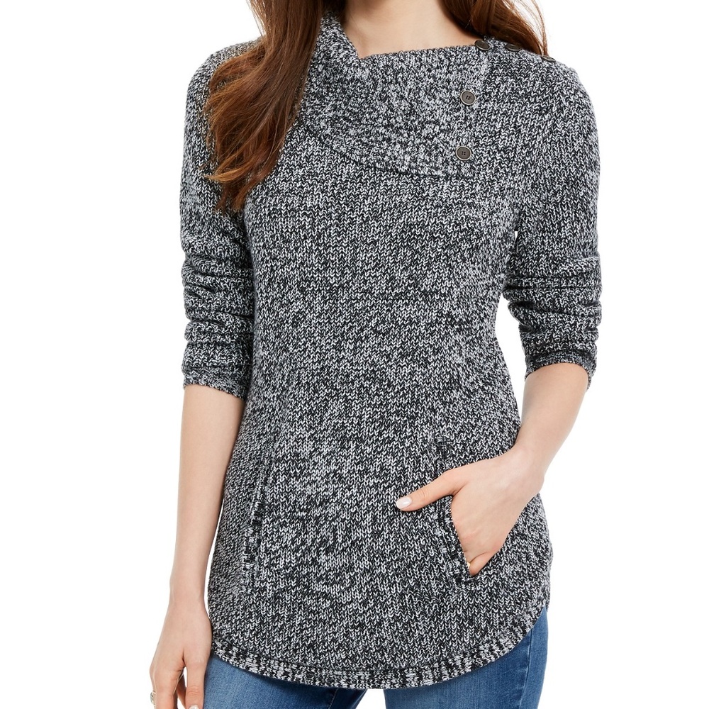 Envelope Neck Kangaroo Pocket Knit Sweater